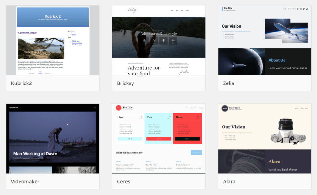 Блочные темы на сайте WordPress.org