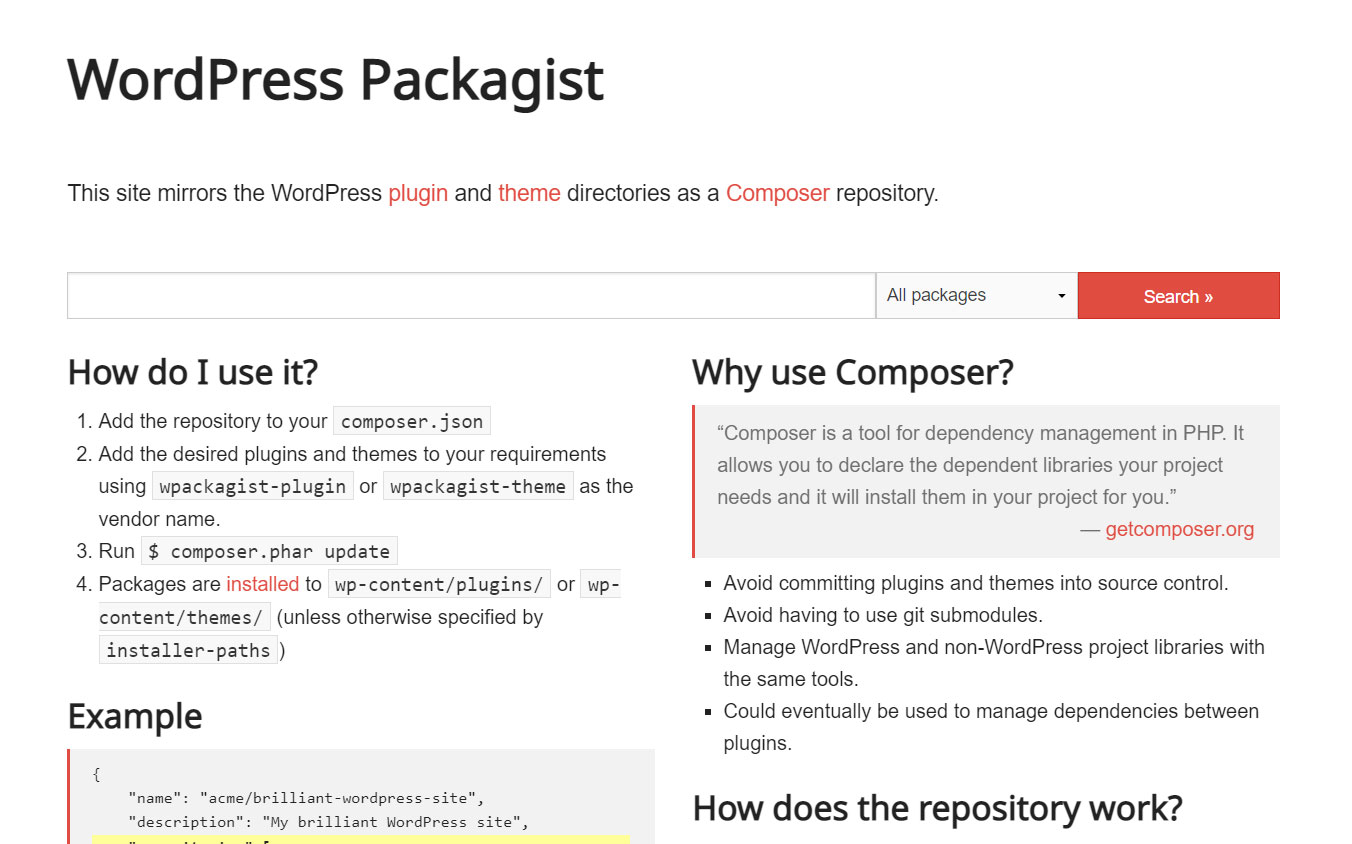 Главная страница WordPress Packagist